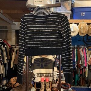 Topshop Black and White Striped Turtleneck Sweater